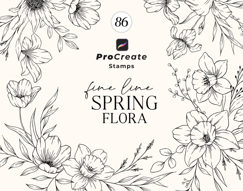 Procreate Spring Floral Line Art Brush Stamps (digital Download) - Etsy