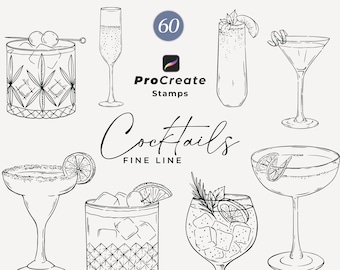 Coquetéis Procreate Brush Stamps, Coquetel de assinatura, Ilustrações de bebidas Procreate, Linha de coquetéis de casamento, Menu de bebidas de casamento