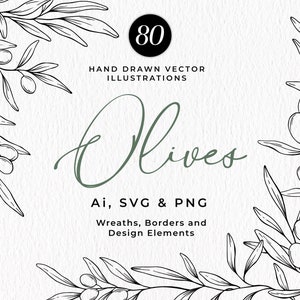Handgezeichnete Oliven SVG, Olive Clipart, PNG, Line Art Olivenzweig, Minimalistisch Botanisch, kommerzielle Nutzung