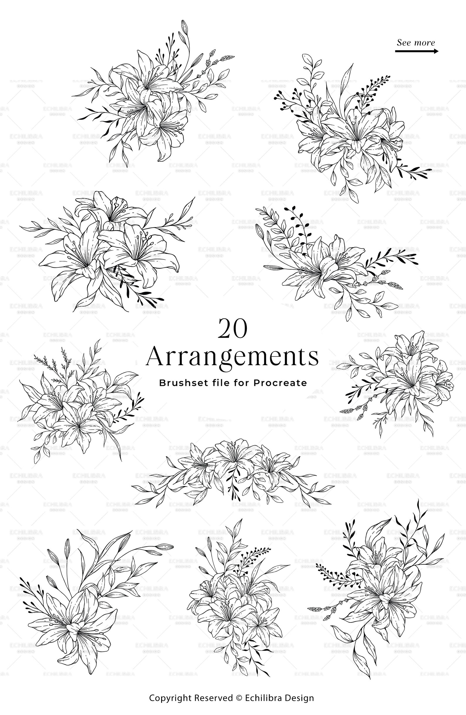 Procreate Floral Stamp Brushes, Procreate Botanical Lily Flowers, Hand ...