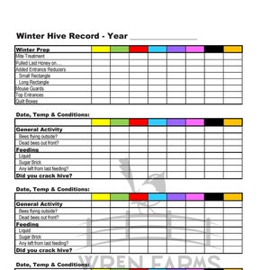 Winter Hive Record For Hives Labeled by Color (Red, Yellow, etc.)