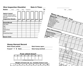 Record Keeping Bundle for Beekeepers- Inspection, Winter & Honey Harvesting Forms - For Hives Labeled by Number (#1, #2, etc.)