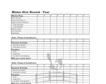 Winter Hive Record For Hives Labeled by Number (#1, #2, etc.)