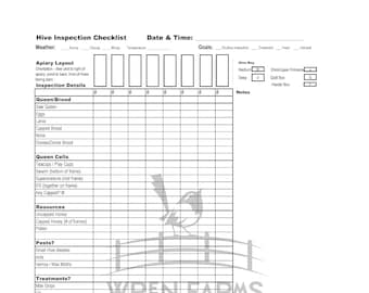 Hive Inspection Checklist For Hives Labeled by Number (#1, #2, etc.)