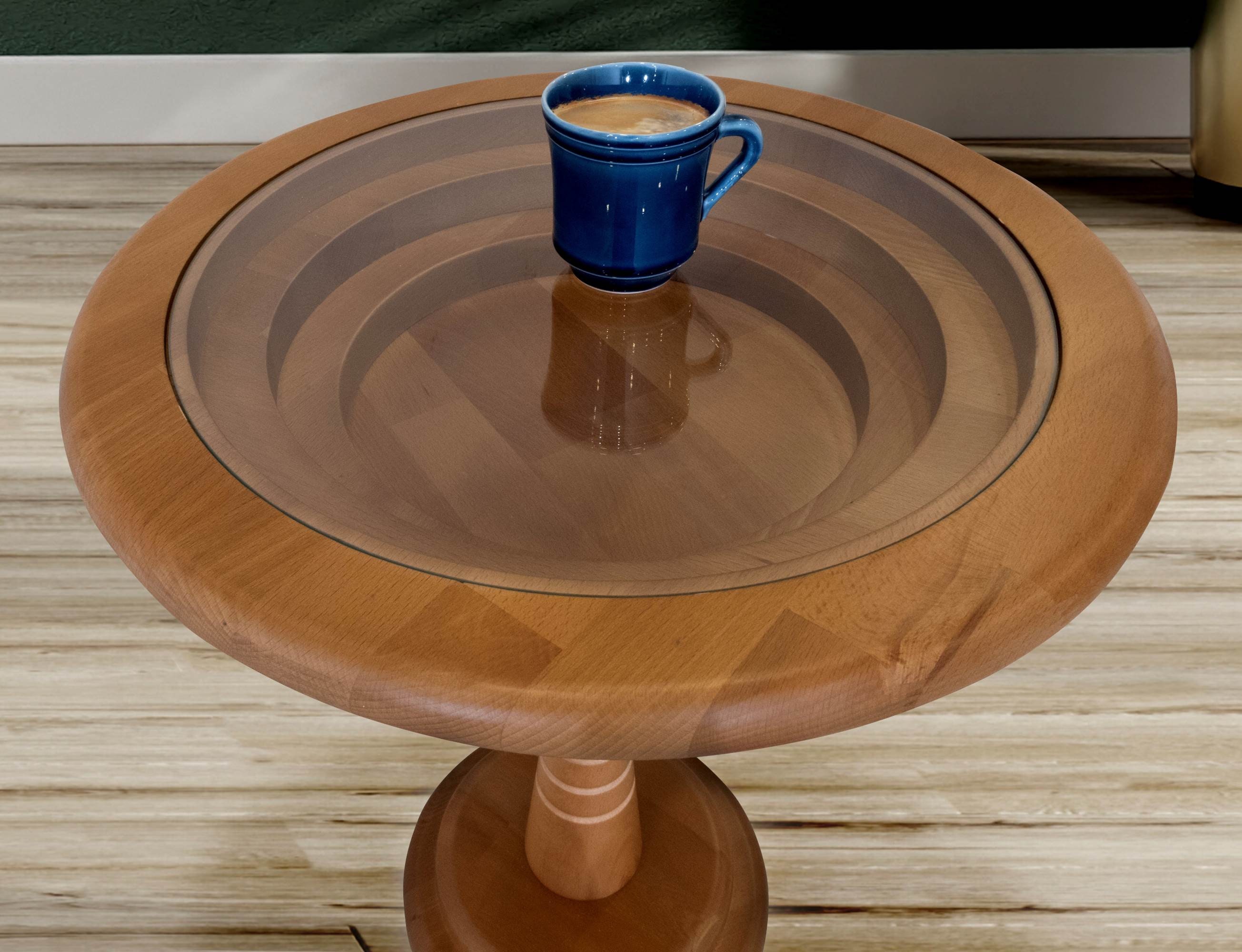 Natural Wooden Coffee Table Set With Glass Top Mid Century Etsy