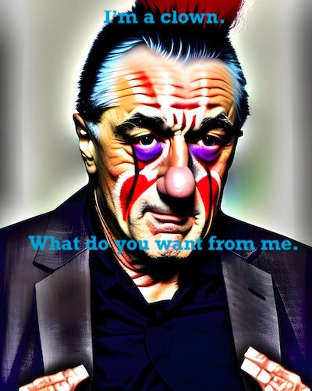 Robert De Niro As A CLOWN 5-pic Digitally Rendered Portrait Set Of Mr. De Niro Stylized As A