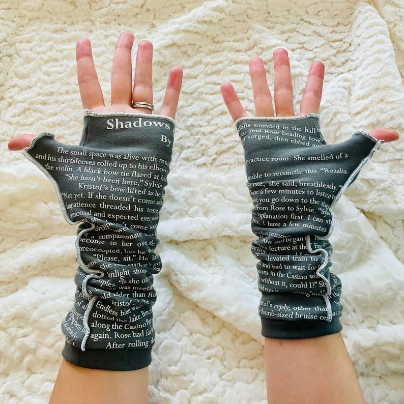 Shadows of the White City Writing Gloves Reading Gloves Arm Warmers Booklover Gift Fingerless Gloves image 2