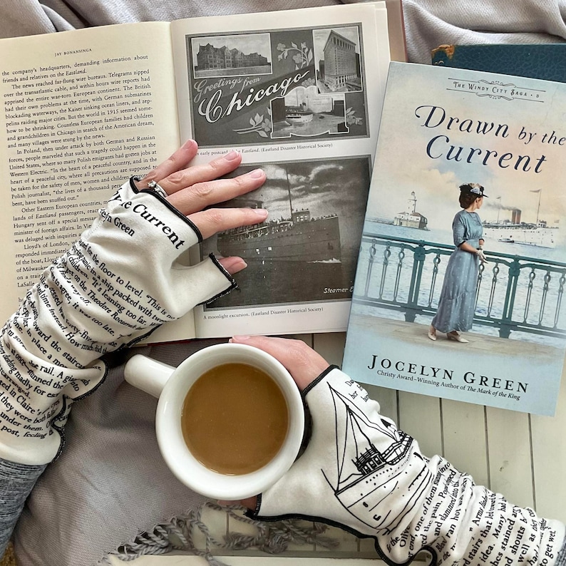 Drawn by the Current Writing Gloves Reading Gloves Fingerless Gloves