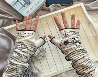 Drawn by the Current Writing Gloves * Reading Gloves * Fingerless Gloves * Booklovers Gift * Gift for Readers * Arm Warmers