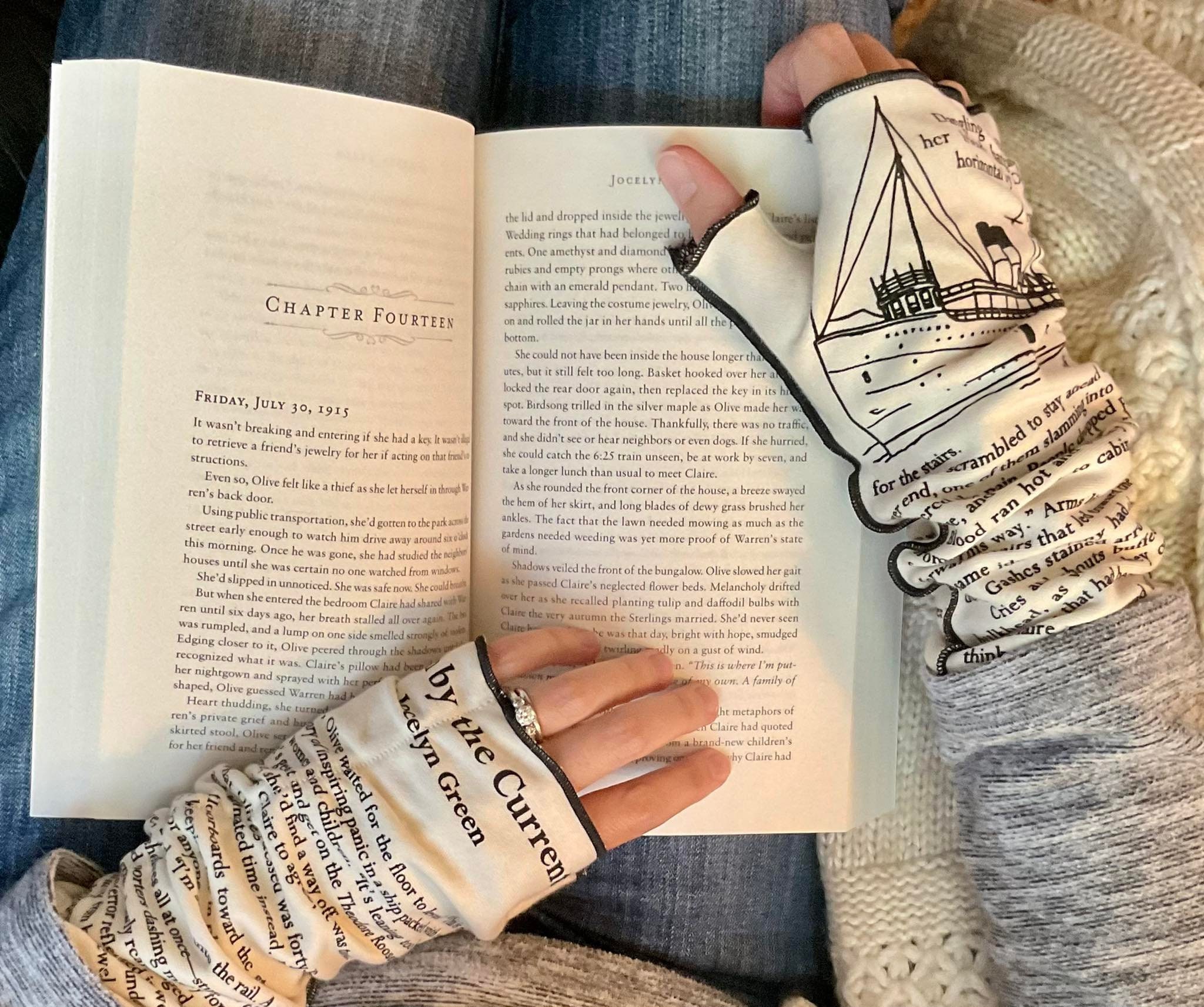 Drawn by the Current Writing Gloves Reading Gloves Fingerless Gloves