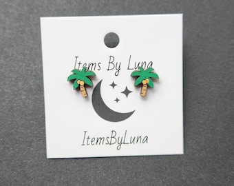 Palm Tree Earrings, 10mm, Stud Earrings, Wooden Stud Earrings, Post Earrings, Handmade Earrings