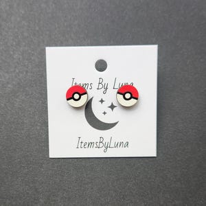 Pokeball Stud Earrings, Wood Earrings, 10mm Stud Earrings