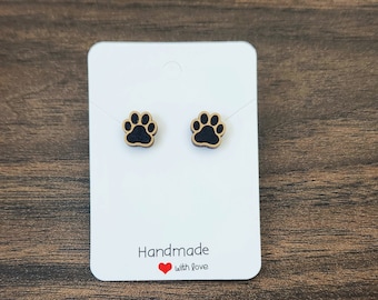 Paw Earrings, Dog Paw, Cat Paw, Paw Stud Earrings, Wood Earrings, 10mm, Post Earrings, Handmade Earrings