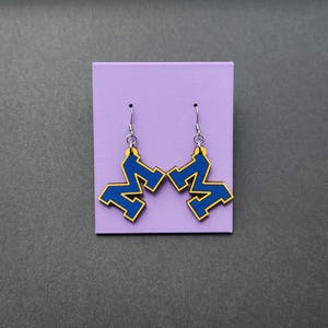 U of M, Michigan Earrings, Wood Earrings Hand-Painted, Lightweight, Dangle Earrings
