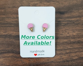 Ice Cream Cone Earrings, 12mm, Stud Earrings, Wood Stud Earrings, Post Earrings, Handmade Earrings