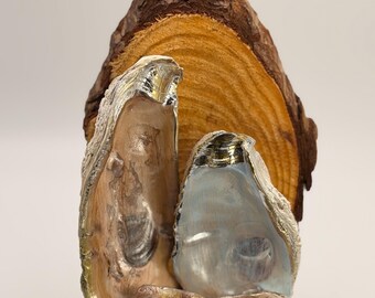 Coastal natural oyster shell nativity plaque