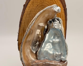 Coastal natural oyster shell nativity ornament