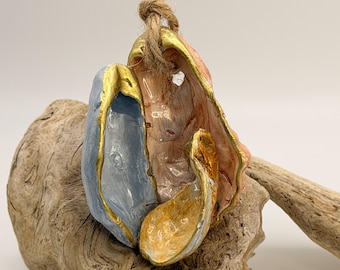 Coastal natural oyster shell nativity ornament