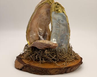 Coastal natural oyster shell nativity ornament
