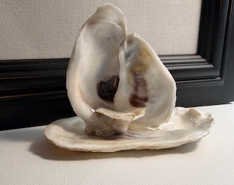 Oyster Shell Nativity Scene: Coastal Religious Art, Resin Sealed Holy Family Figurine