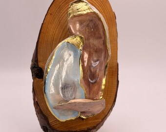 Coastal natural oyster shell nativity ornament