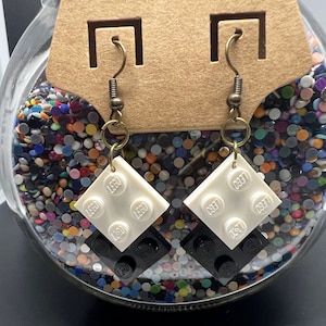 White and Black Lego Block Earrings