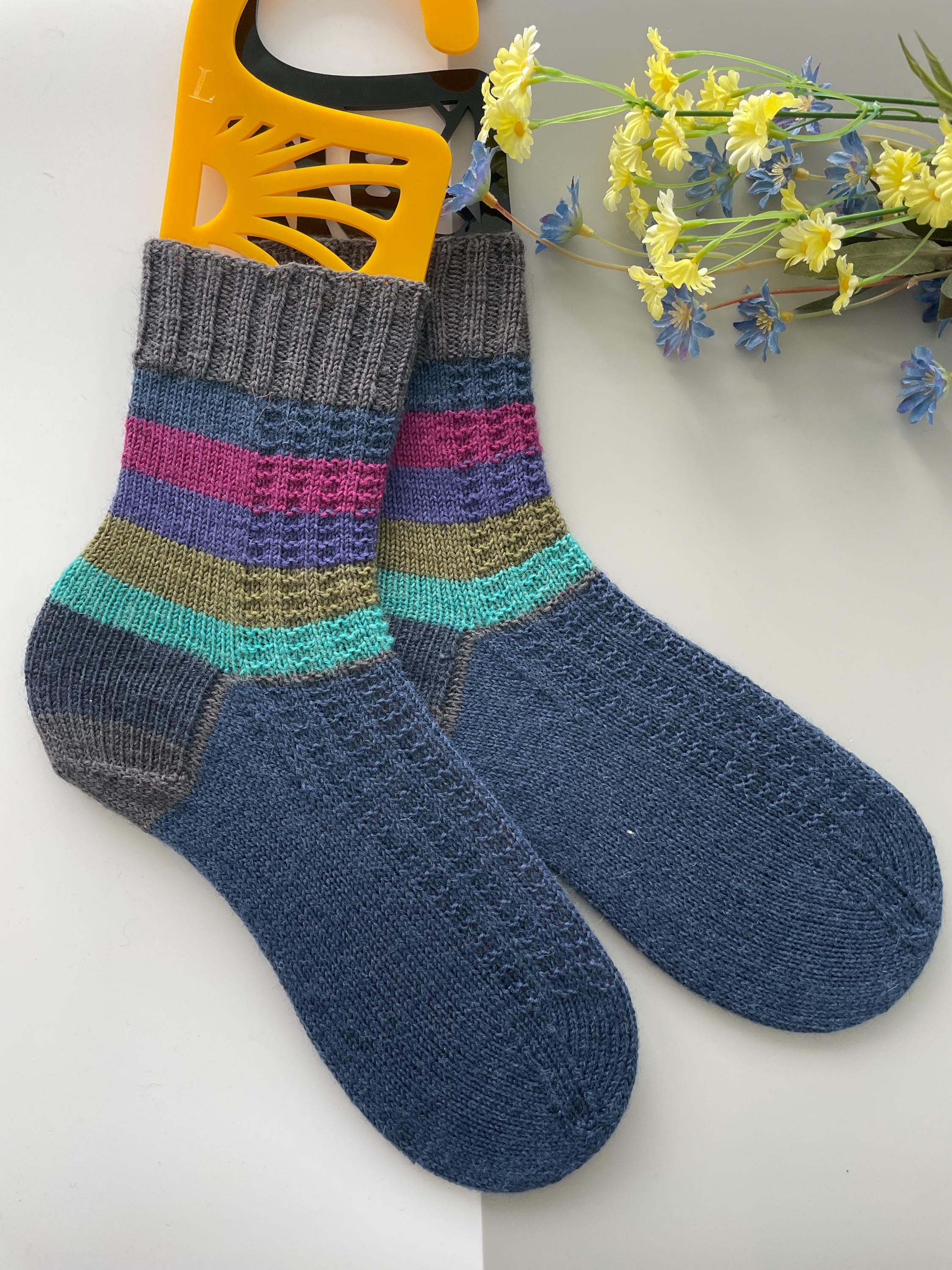 Chaussettes Chaudes Hommes Fait Main En Laine - Taille 40-42 (Noir) - Fabriqué En France