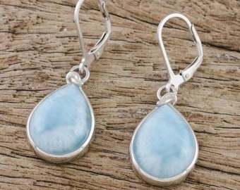 Women's Larimar Earring, Handmade Jewelry, Pear Cut Larimar Earrings , Gift For Mom, Women Jewelry, Silver Earring, Easter Gift