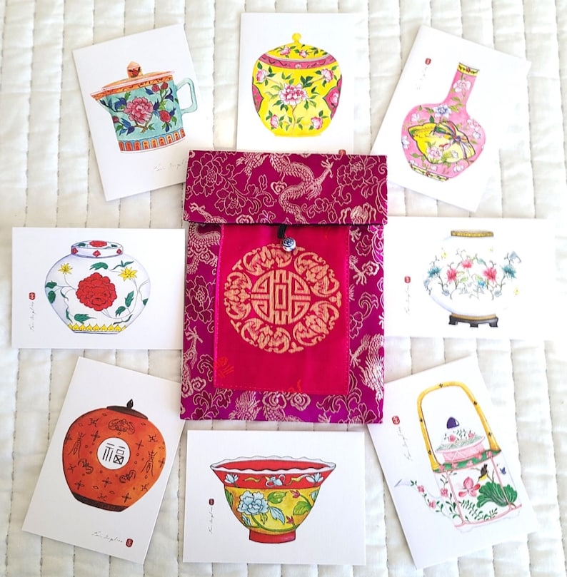 8 Note Cards Based on My Original Paintings of Peranakan Pottery (with ...