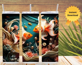 3D Colorful Fishes Sublimation Design for 20 oz Skinny Tumbler - Digital Download