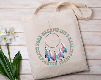 Dreamcatcher Cotton Canvas Tote Bag: Spiritual Boho Affirmation
