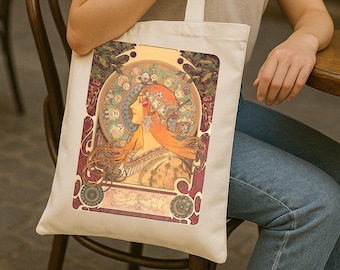 Alphonse Mucha Zodiac Tote Bag: Art Nouveau Celestial Design
