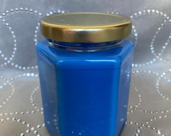 Blue Candles with Sweater Weather fragrance, made by hand from Soy Wax!