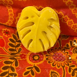 Cucumber Melon Soap with Yellow Swirl Handmade, five oil blend Monstera Plant