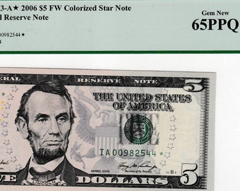 United States Star Replaced Note BOSTON Fr.1993-A Dollars 5 2006 Federal Reserve Bank Note. PCGS Superb Gem New 65 PPQ.Serial 00982544