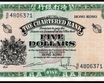 Hong Kong 1970, 5 Dollars Bank Note , P68c, Rare - Serial SF 4806371 UNC