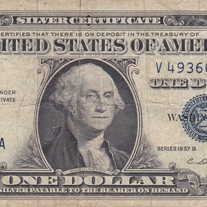 1957 Silver Certificate 1 Dollar Blue Seal Dollar Bill Note Serial 4930761 Free Shipping