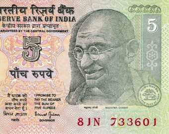 Gandhi INDIA 5 Rupees ND 2007-2008 P-88ab UNC Sign Bimal Jalan