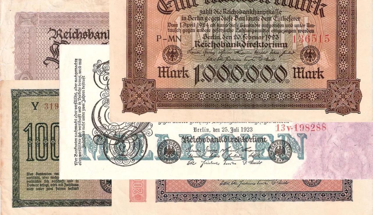 ドイツ　1000マルク 1922年 楽天市場】インフレドイツマルク 1922年 加刷100万マルク 極美品
