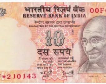 Gandhi India 10 rupii wymiana * Banknoty gwiazdkowe 2007 P-95f znak Y. V. Reddy Stan nieobiegowy