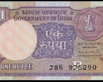 India 1 Rupee 1991 P78Ag, letter B UNC, Sig. Ahluwalia UNC