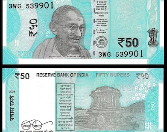 Indie 50 rupii Banknot UNC - Gandhi - Litera L - Sig Sashikant 2024 (rydwan) Gandhi