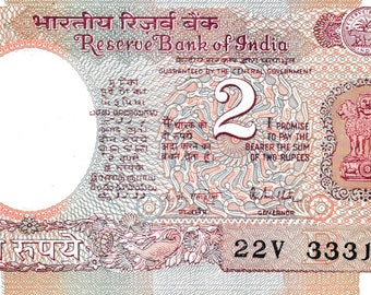 India 2 Rupees (1975-1996) P79i Signature R.N.Malhotra Rare Aryabhata Satellite UNC