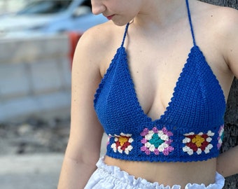 Crochet pattern, Crochet granny square summer crop top PDF pattern, classic bralette crochet pattern for beginners