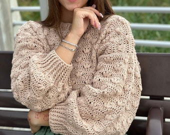 Crochet pattern, Puff Dream Sweater PDF Pattern (instant download), vintage cardigan, women's pullover