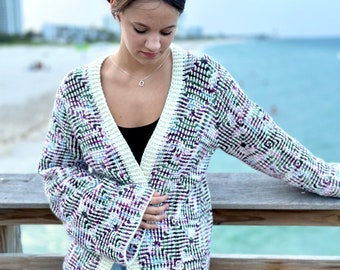 Crochet pattern, Visual Illusion Jacket PDF Pattern (instant download), granny square cardigan, women's Jacket, harry styles cardigan
