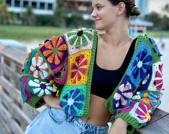 Crochet pattern, Crochet Daisy Sweater PDF Pattern (instant download), granny square cardigan, women's Jacket, harry styles cardigan