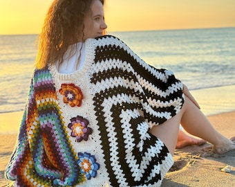 Crochet pattern, Crochet Butterfly granny square cardigan, flower crocheted coat, women's sweater,  sweater by Tania Skalozub