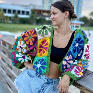 Crochet pattern, Crochet Daisy Sweater PDF Pattern (instant download), granny square cardigan, women's Jacket, harry styles cardigan