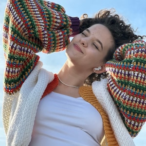 Crochet pattern, Cozy linen stitch sweater PDF pattern, women&#39;s crochet jacket video tutorial, wool cardigan pattern by Tania Skalozub